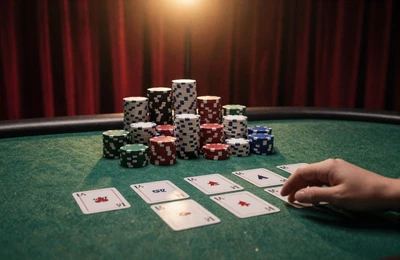Live Poker Tisch mit Karten und Chips bei Dragonia Casino