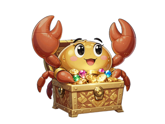 Dragonia Bonus Crab Maskottchen mit Schatztruhe voller Goldm&uuml;nzen